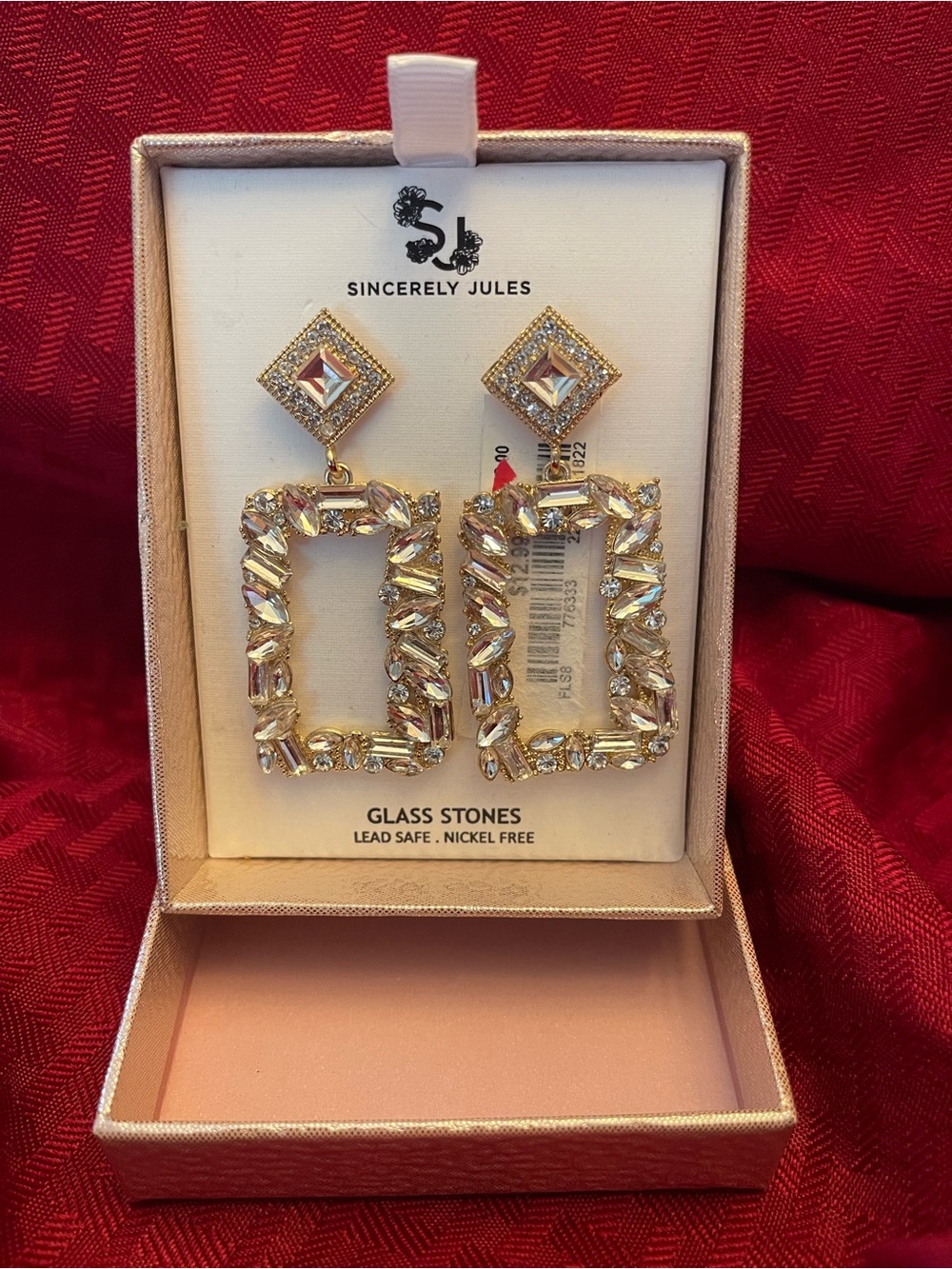 Sincerely Jules Gold and Glass Stones Open-Rectangle Drop Earrings